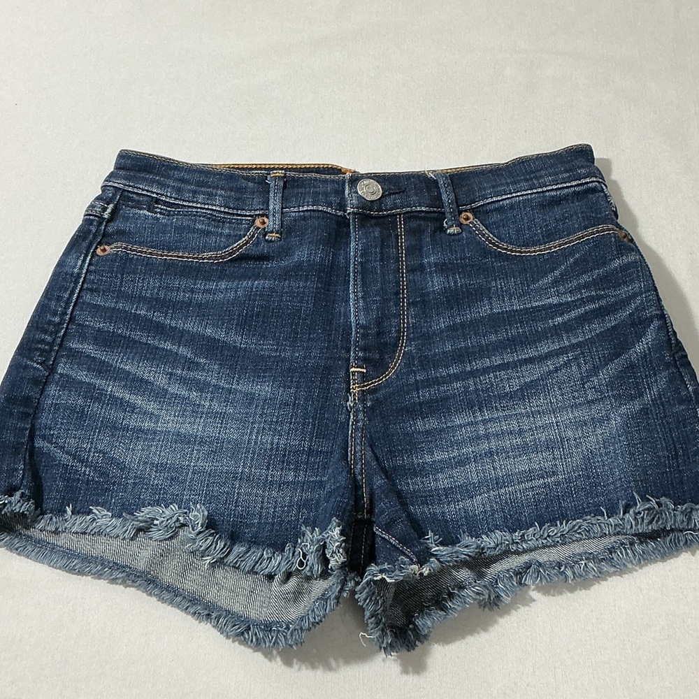 Abercrombie & Fitch Dark Blue Distressed Denim Shorts